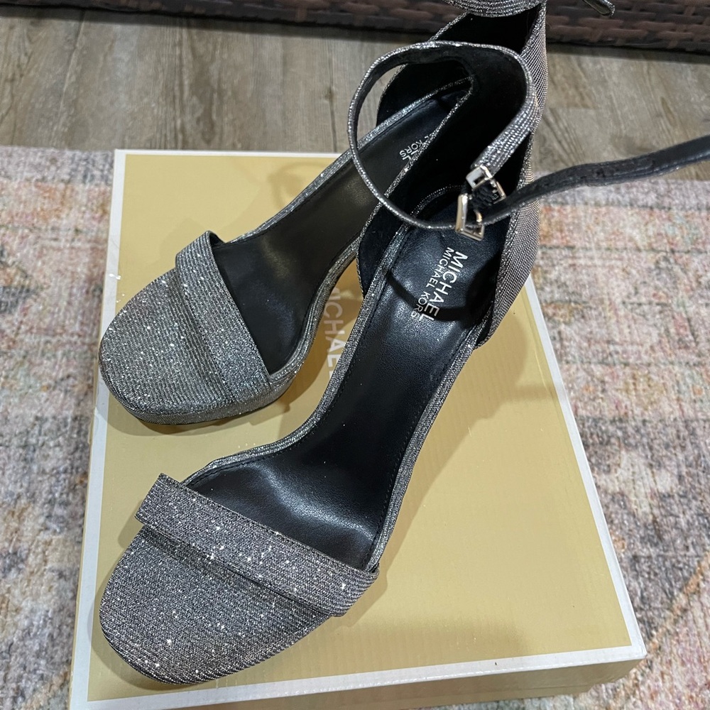 Michael Kors Glitter Ankle Strap Heels - Silver